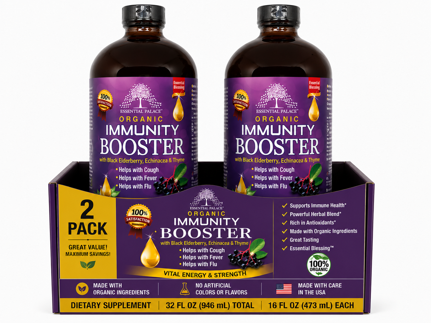 Organic Immunity Booster with Elderberry & Echinacea for Immune & Respiratory Support | Herbal Liquid Supplement