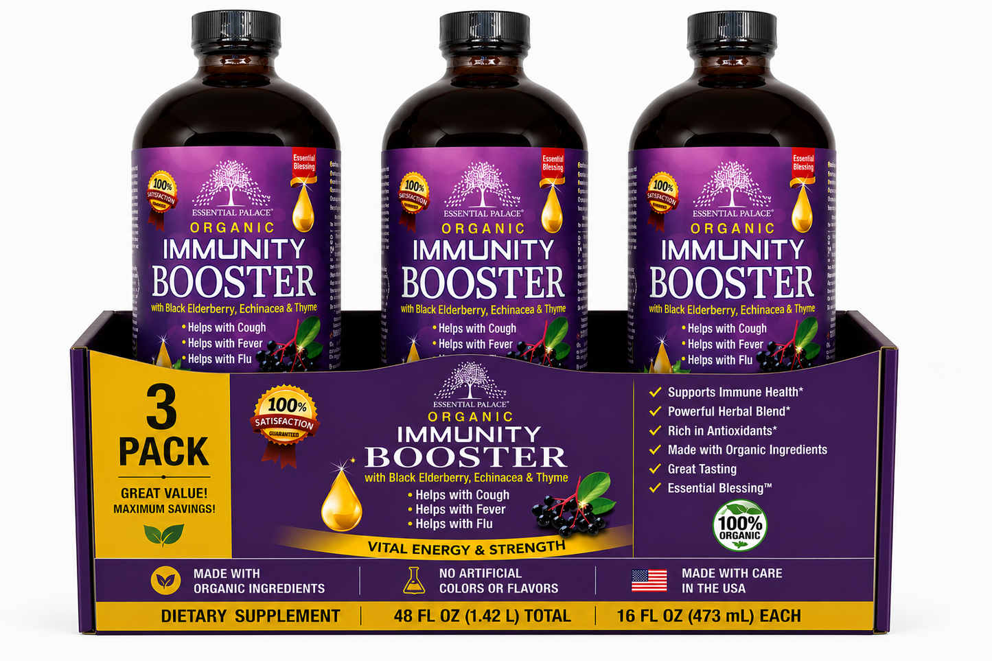 Organic Immunity Booster with Elderberry & Echinacea for Immune & Respiratory Support | Herbal Liquid Supplement