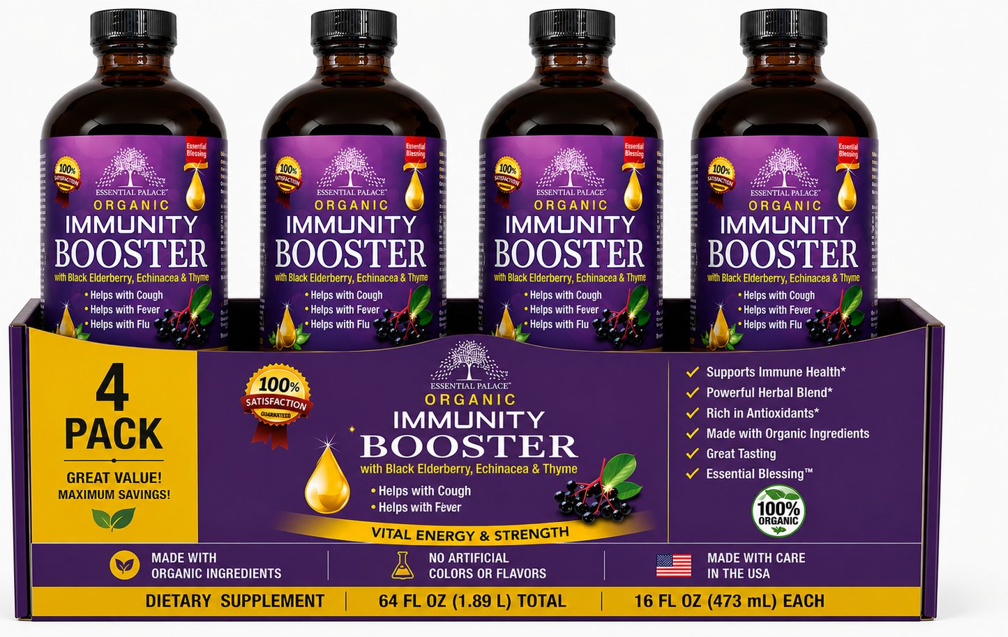 Organic Immunity Booster with Elderberry & Echinacea for Immune & Respiratory Support | Herbal Liquid Supplement
