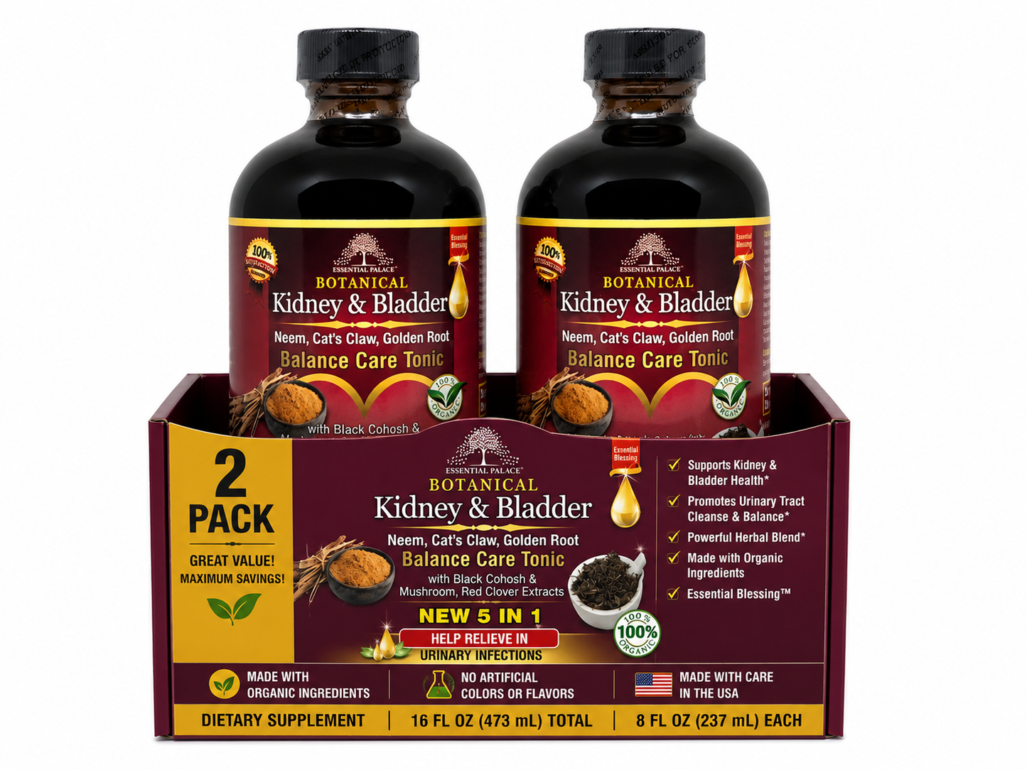 Kidney & Bladder Balance Care Tonic with Neem &  Red Clover for Urinary & Detox Support | Herbal Liquid Supplement