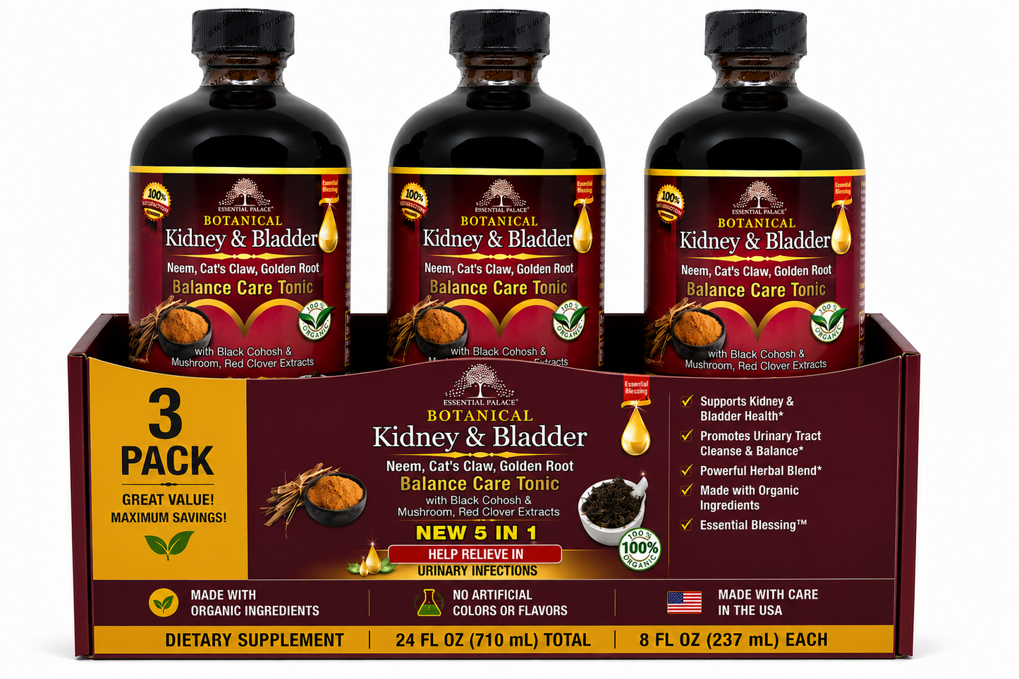 Kidney & Bladder Balance Care Tonic with Neem &  Red Clover for Urinary & Detox Support | Herbal Liquid Supplement