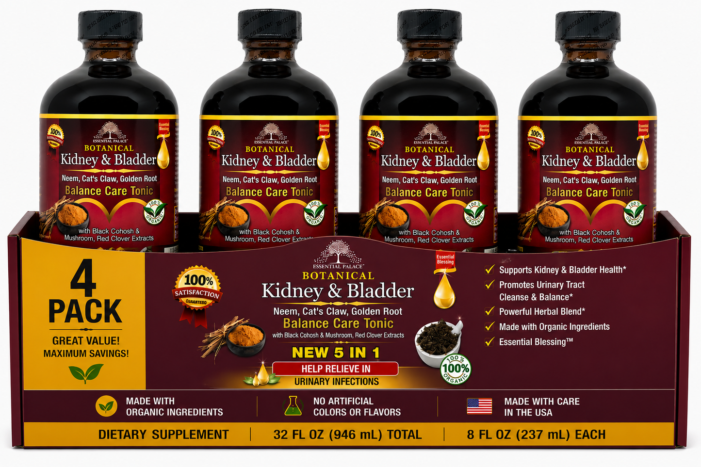Kidney & Bladder Balance Care Tonic with Neem &  Red Clover for Urinary & Detox Support | Herbal Liquid Supplement