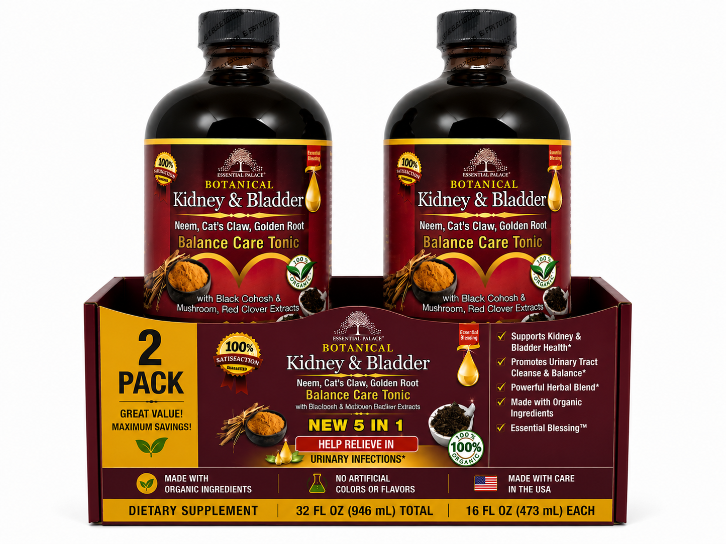 Kidney & Bladder Balance Care Tonic with Neem &  Red Clover for Urinary & Detox Support | Herbal Liquid Supplement