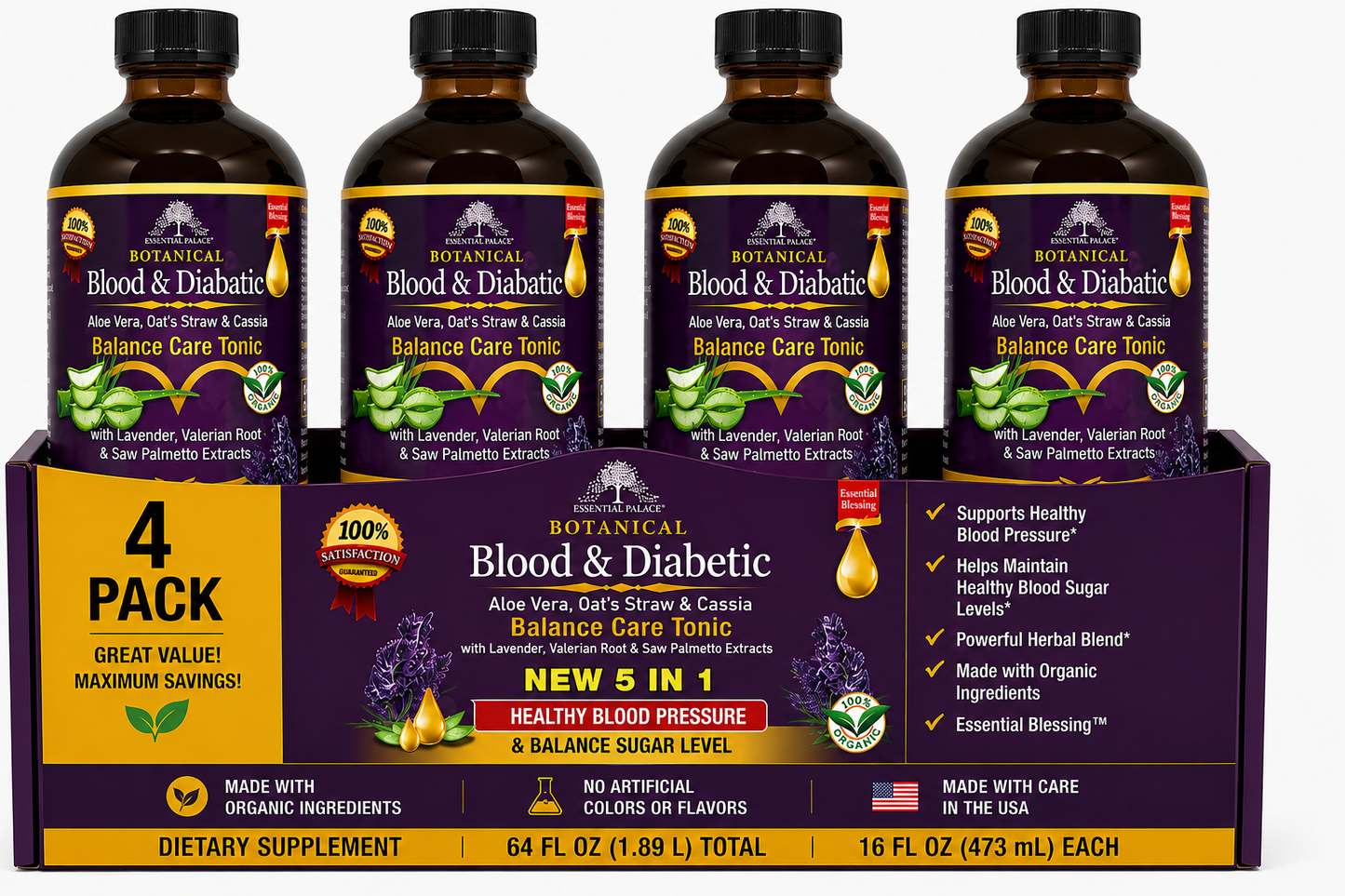 Blood Sugar & Circulation Balance Tonic with Aloe Vera, Cassia, Valerian Root and Saw Palmetto  for Metabolism & Heart Support | Herbal Liquid Supplement