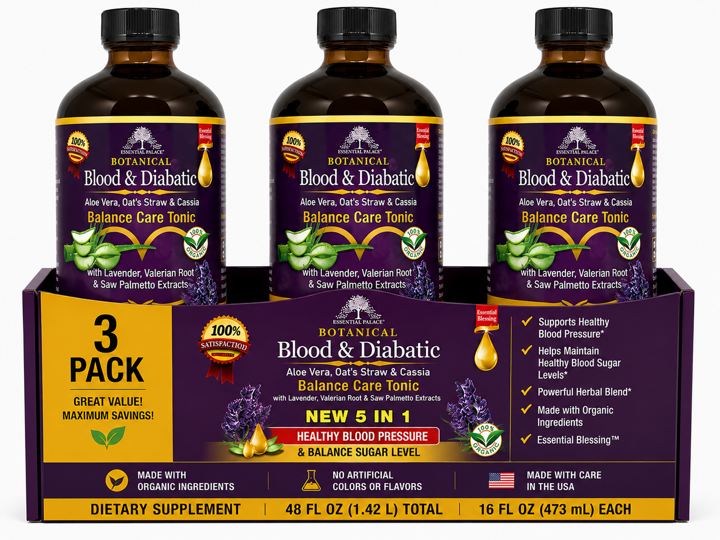 Blood Sugar & Circulation Balance Tonic with Aloe Vera, Cassia, Valerian Root and Saw Palmetto  for Metabolism & Heart Support | Herbal Liquid Supplement