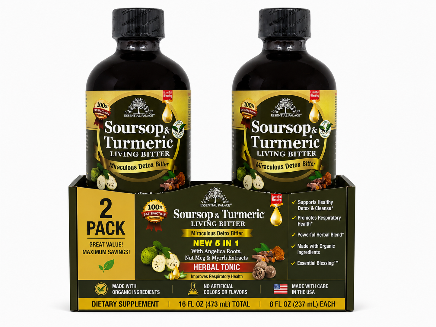 Soursop & Turmeric Living Bitters with Angelica Roots, Nutmeg & Cassia for Detox, Gut Health & Immune Support | Herbal Liquid Supplement