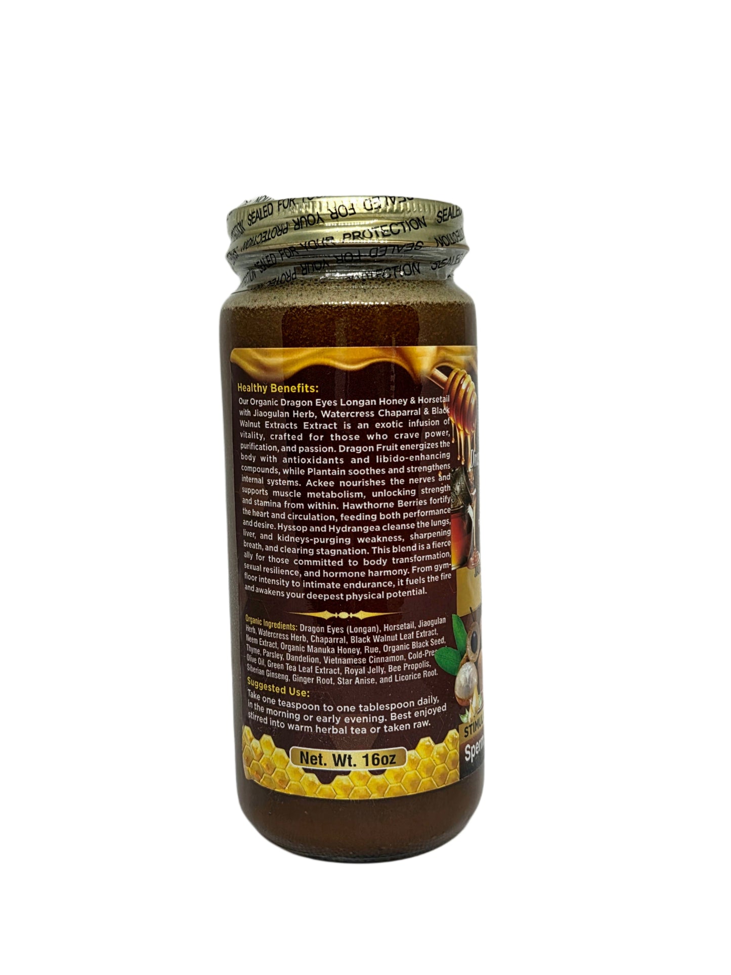 Organic Dragon Eyes Infused Honey with Longan, Horsetail & Jiaogulan for Vitality & Reproductive Balance - 16oz
