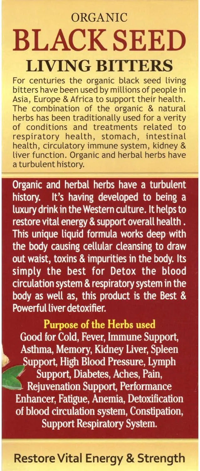Black Seed Living Bitters with  Aloe Vera for Detox, Gut Health & Immune Support | Herbal Liquid Supplement - 16oz