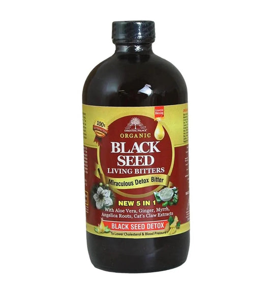 Black Seed Living Bitters with  Aloe Vera for Detox, Gut Health & Immune Support | Herbal Liquid Supplement - 16oz