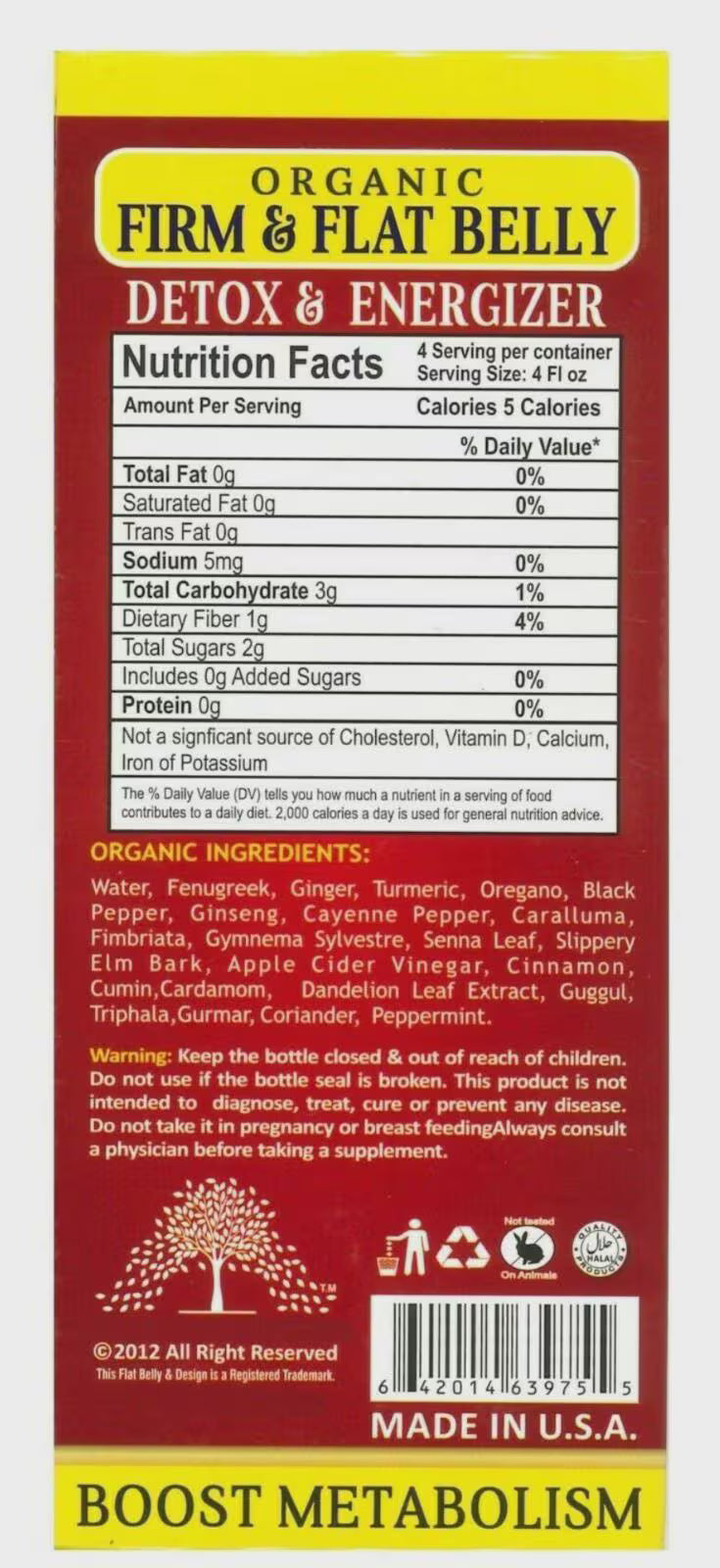 Organic Firm & Flat Belly Tea with Dandelion & Peppermint for Detox & Bloating Support | Herbal Liquid Supplement