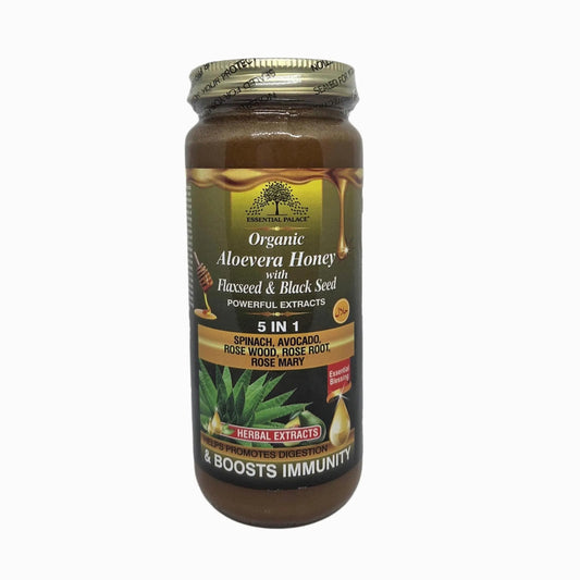 Organic Aloe Vera Infused Honey with Flaxseed, Black Seed & Rosemary for Digestive & Skin Support - 16oz