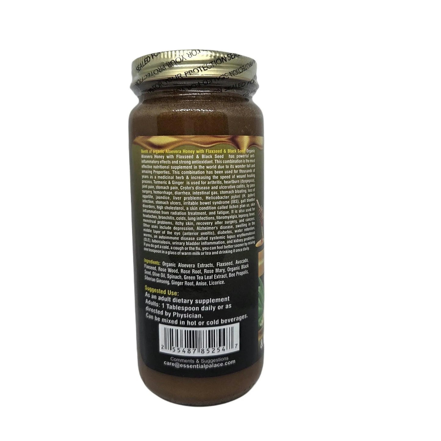 Organic Aloe Vera Infused Honey with Flaxseed, Black Seed & Rosemary for Digestive & Skin Support - 16oz