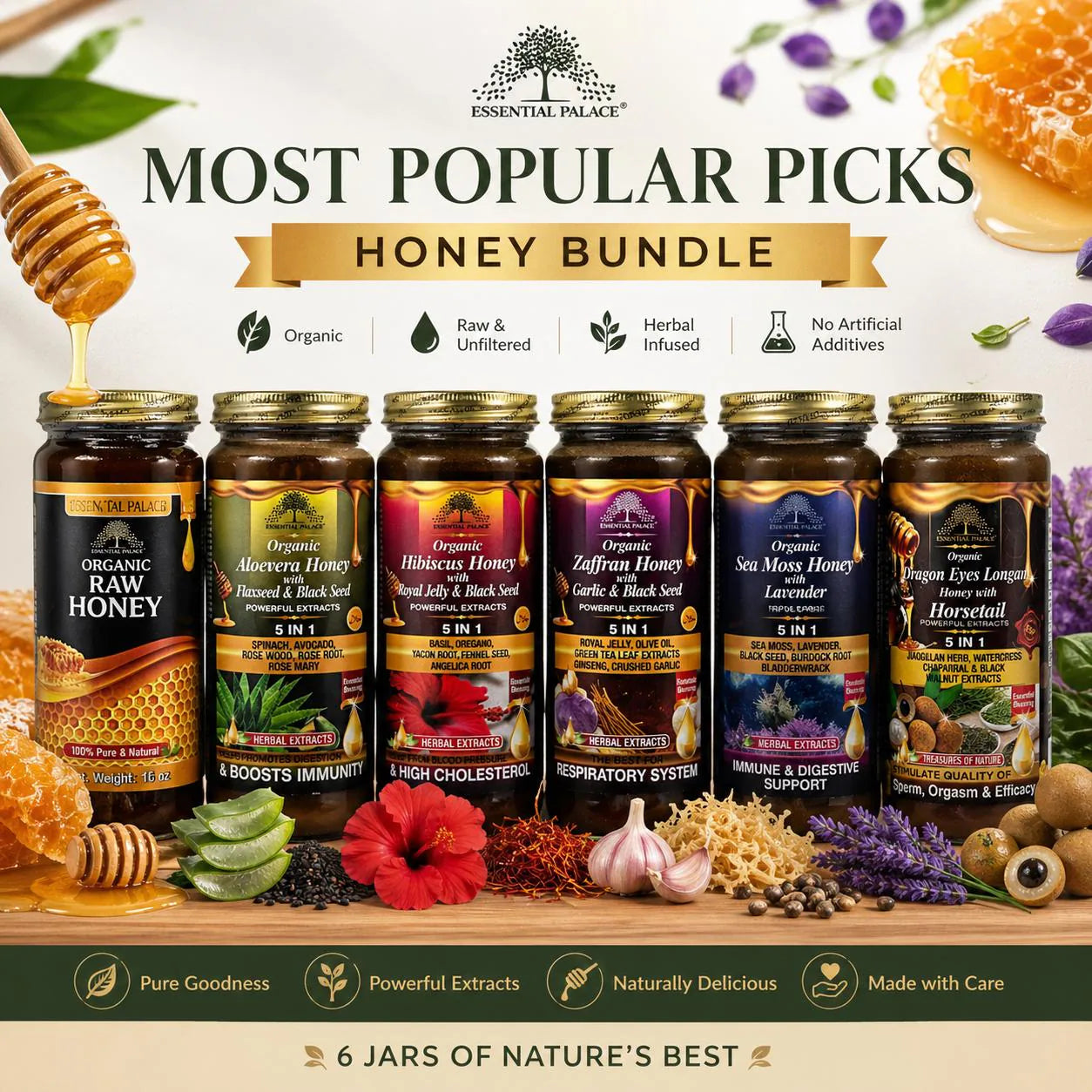 Organic Infused Honey Bundles – Choose Your Custom Set (2, 3, 4, or 6 Jars)